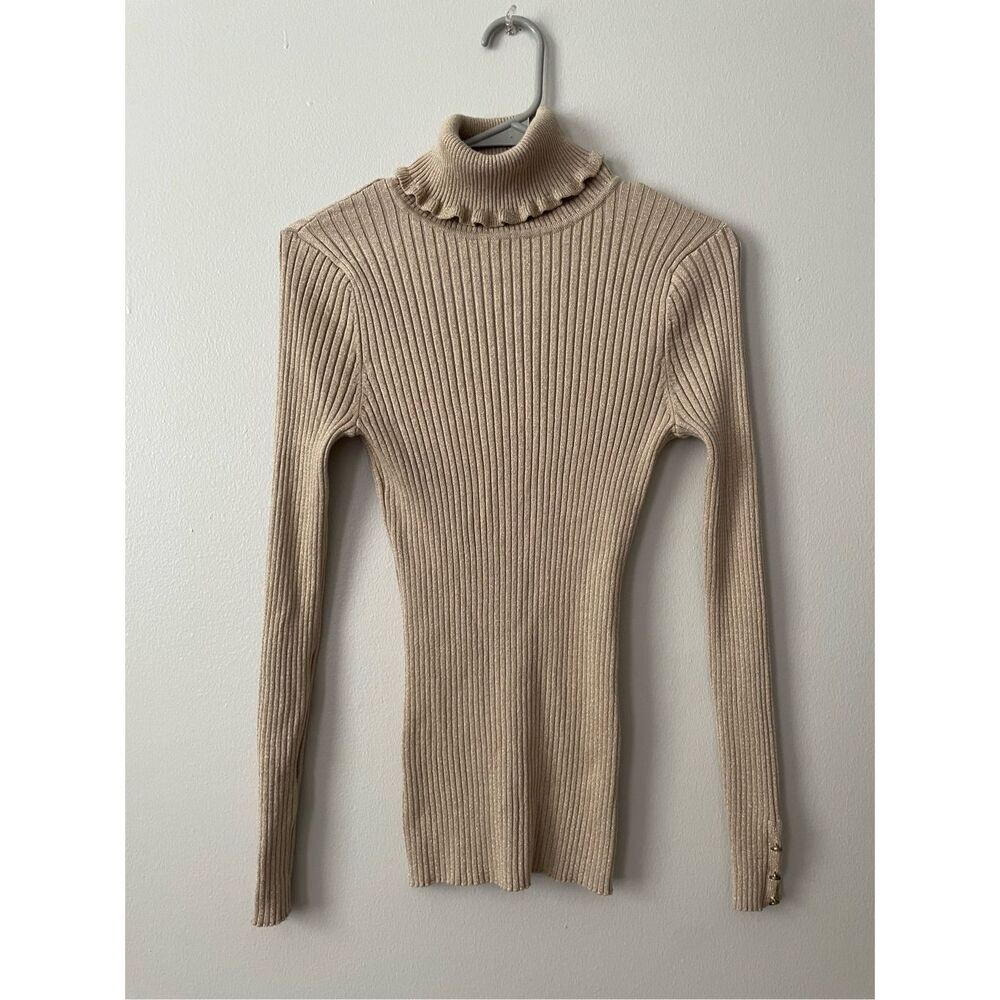 United States Sweaters Small High Neck Tan Long Sleeve Shirt Gold